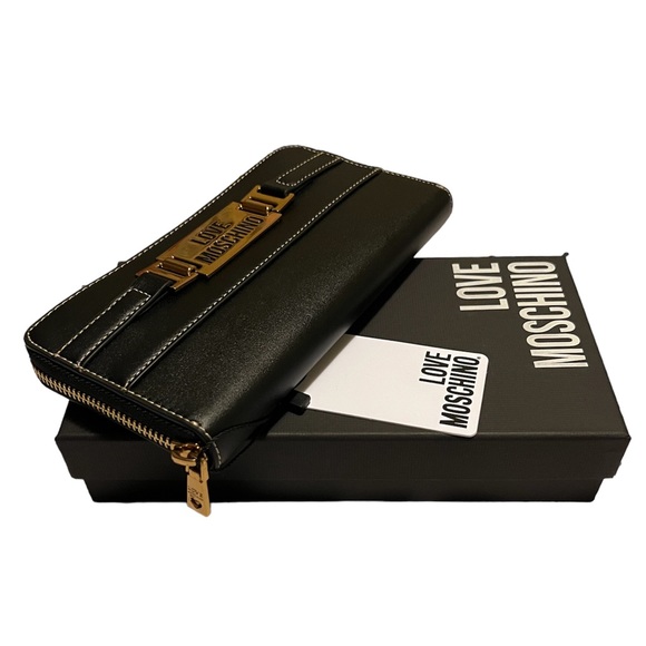 LOVE MOSCHINO Portafogli Pu Nero Zip Around Wallet - Picture 6 of 10